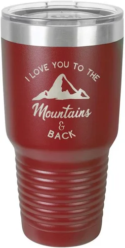 Miniatura 11 de Vaso negro de 30 onzas con popote y tapa superior deslizante con texto en inglés "I love you to the mountains and back", color negro
