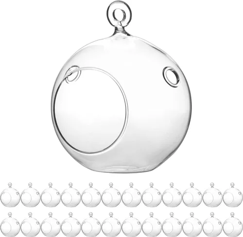 Miniatura 29 de WGV Globo de terrario colgante, ancho 5 pulgadas, altura 6 pulgadas, maceta de aire para suculentas, florero de vidrio transparente con parte