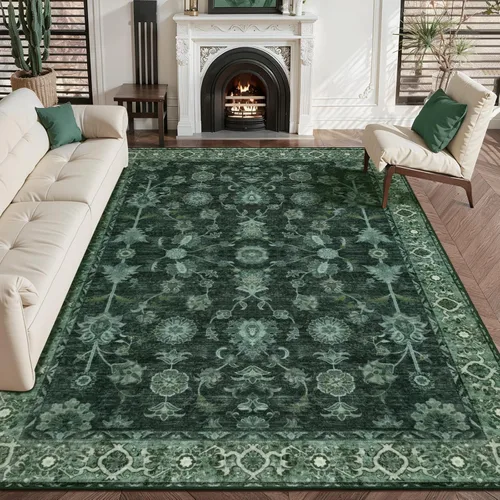 Miniatura 50 de Tangsoo Alfombra lavable para pasillo, antideslizante, 2 x 6 pies, estilo bohemio, floral, vintage, para entrada, suelo suave, para cocina, baño