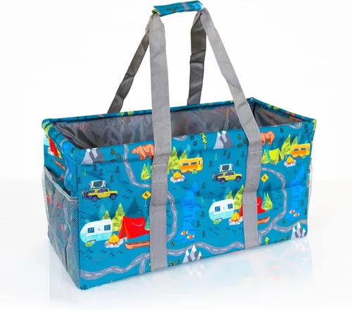 Miniatura 30 de Bolsa de utilidad extragrande Lucazzi - Cesta de lona rectangular plegable reutilizable con marco de alambre con dos bolsillos exteriores