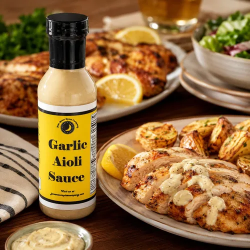 Miniatura 5 de Salsa de alioli de ajo Botella de 12 onzas líquidas con tapa de bloqueo de sabor Bajo en azúcar Fabricado en pequeños lotes Premium Salsa