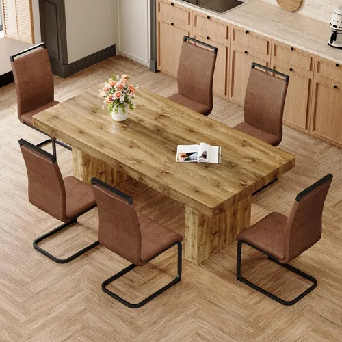 Miniatura 22 de gopop Rustic Modern 79" Rectangular Dining Table, Solid Wood Farmhouse Kitchen Table with Sturdy Legs, Wooden Dining Room Table for 6–10 People