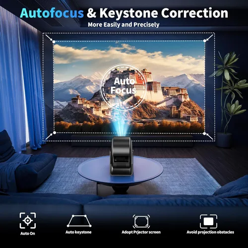 Miniatura 8 de [Aplicaciones integradas y enfoque automático] Mini proyector 4K 1080P 2026 actualizado Auto Keystone Proyector giratorio de 360° portátil, con WiFi
