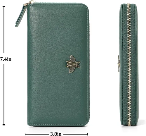 Miniatura 4 de Billetera para mujer con bloqueo RFID para mujer, carteras largas con correa de muñeca para mujer
