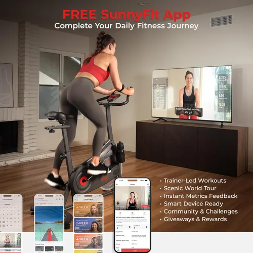 Miniatura 2 de Sunny Health & Fitness Smart Magnetic Indoor Cycling Bike, Stationary Exercise Cardio Equipment, Free SunnyFit Training App