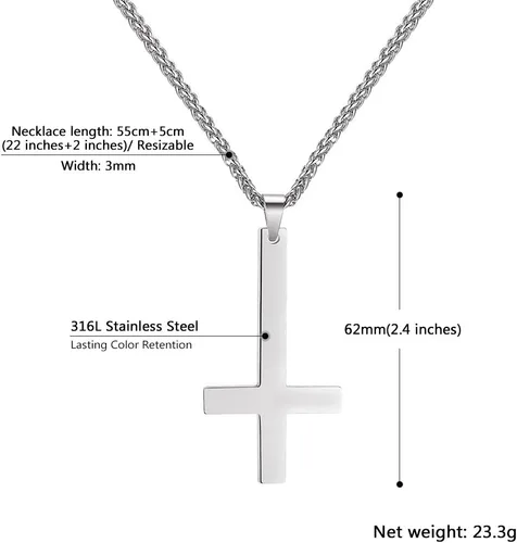 Miniatura 98 de PROSTEEL Satanic Jewelry Upside Down Cross Necklace for Men Women, 316L Stainless Steel/925 Sterling Silver Inverted Cross/Leviathan Cross Pendant