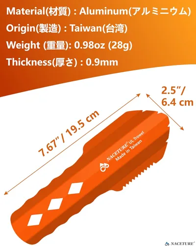 Miniatura 3 de Paleta ultraligera de aluminio para mochileros, multiherramienta pequeña con mango más largo, esencial para senderismo, camping y bolsas de Naranja