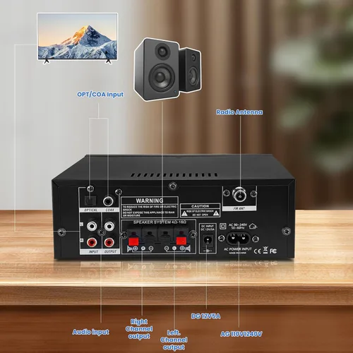 Miniatura 5 de Amplificador estéreo de audio para el hogar de 1000 W, amplificador Bluetooth 5.3 para dos altavoces de 50 W x2 de aproximadamente 8 pulgadas