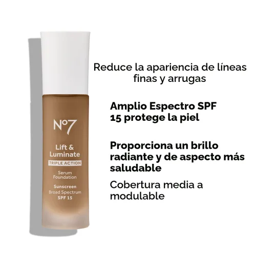 Miniatura 4 de No7 Lift & Luminate Base de Suero de Triple Acción - Maquillaje Líquido con SPF 15 para una Base Húmeda y Luminosa - Fórmula Radiante para Piel 06