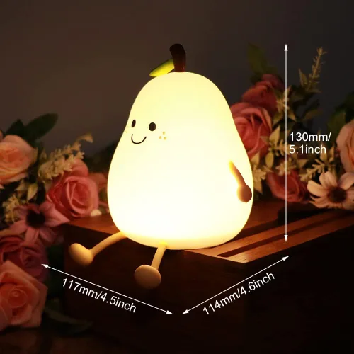 Miniatura 5 de Luz nocturna de pera para niños, lámpara de silicona recargable por USB de 1200 mAh, control táctil blanco cálido y 7 colores, 3 niveles de brillo