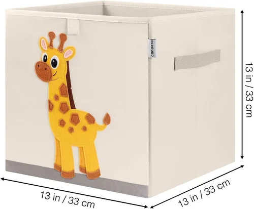 Miniatura 3 de Contenedores plegables de almacenamiento de animales de tela, caja/pecho/organizador para guardería de niños, 13 pulgadas (Lama + jirafa)