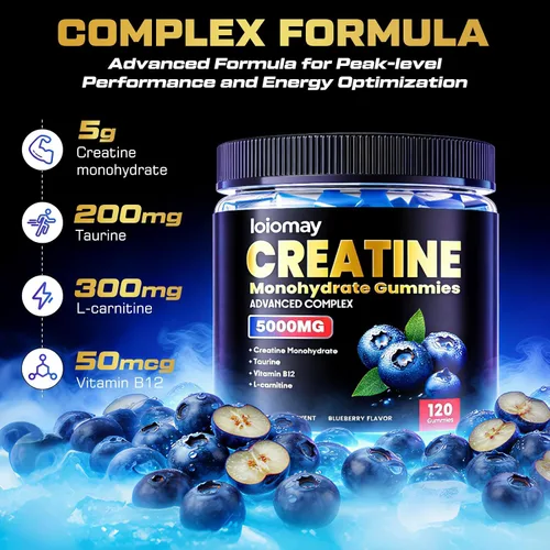 Miniatura 2 de Gomitas de creatina para hombres y mujeres, complejo 5 en 1 con taurina, L-carnitina, vitamina B12 y B6 músculo de apoyo, recuperación, 0.18 oz