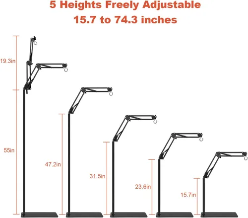Miniatura 2 de Soporte de lámpara de reptil, ajustable de 15.7 a 74.3 pulgadas, lámpara de calor, soporte de metal, soporte de luz de pie para lagartos, dragones
