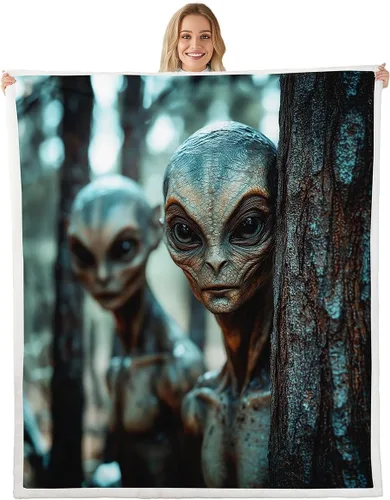 Miniatura 19 de Manta de franela de alienígena, misteriosa nave espacial estrellada con purpurina y planetas de cielo para decoración de habitaciones, manta
