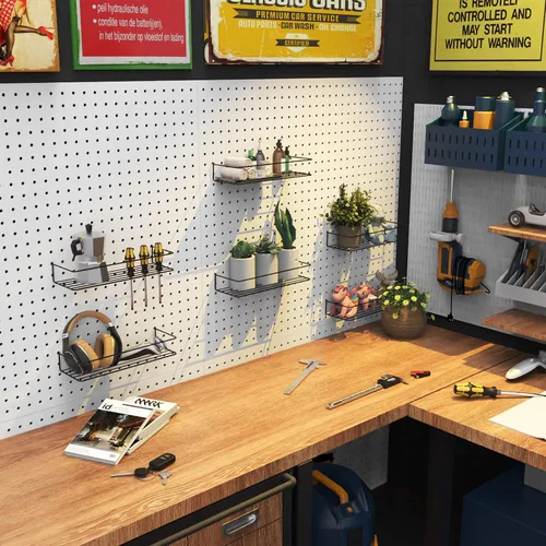 Miniatura 6 de Estantes para tablero de clavijas, ganchos para tablero de clavijas, organizador, para almacenar una variedad de herramientas, 4 paquetes, negro