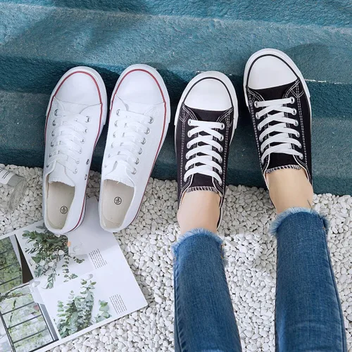 Miniatura 4 de Adokoo - Tenis informales de lona para mujer caña baja con cordones cómodos para caminar