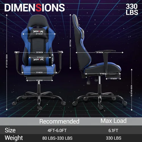 Miniatura 3 de Silla para juegos con reposapiés, silla de escritorio ergonómica para PC con reposacabezas y soporte lumbar de masaje, silla de videojuegos
