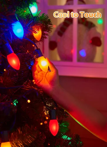 Miniatura 4 de Luces LED de Navidad vintage C9 para exteriores, cadena de 50 pies con 25 bombillas inastillables, impermeables, conectables, luces de árbol