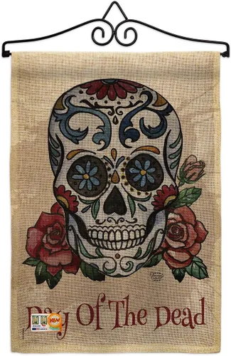 Miniatura 11 de Bandera de arpillera para jardín del Día de los Muertos, fiesta mexicana, otoño, pequeño regalo, decoración para patio, casa, de doble cara