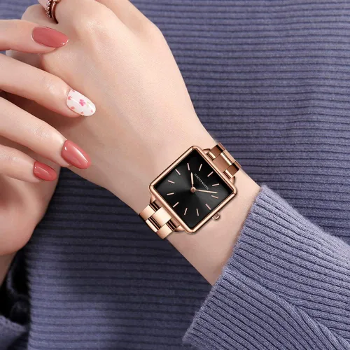 Miniatura 6 de Hanna Martin - Reloj cuadrado de acero inoxidable para mujer, movimiento japonés, pulsera de moda