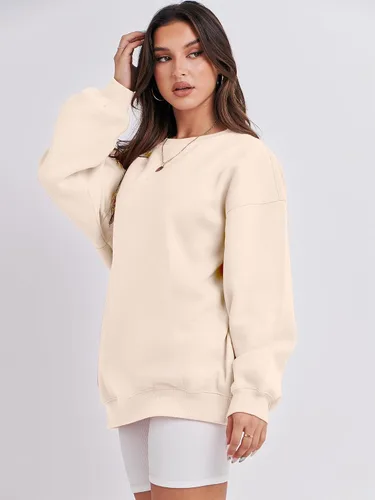 Miniatura 4 de Caracilia Sudaderas con capucha de forro polar de gran tamaño para mujer, cuello redondo, manga larga, suéter de moda de otoño 2024