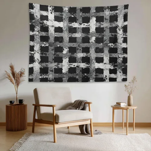 Miniatura 3 de Shrahala Tapiz de pared negro grunge, monocromático para colgar en la pared, tapiz grande decorativo de fibra de poliéster, dobladillo blanco Ethnic