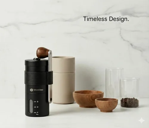Miniatura 4 de Molino de café manual con rebabas cónicas de cerámica, molino de café de mano compatible con AeroPress con ajuste continuo de bloqueo de clic