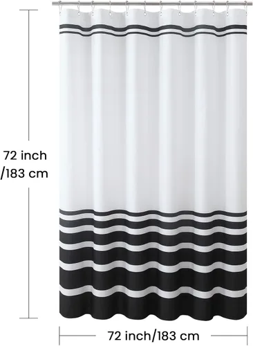 Miniatura 136 de Cortinas de Ducha Negras, Cortinas de Ducha de Poliéster Impermeable con Rayas Horizontales Degradadas en Blanco y Negro Modernas para Baño, 72x72