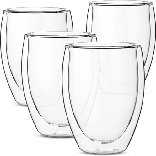 Miniatura 7 de BTaT - Copas de vino sin tallo de doble pared, 12 onzas, juego de 4, vaso de vino estándar con borde liso para bebidas frías y calientes, regalos
