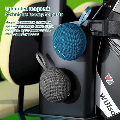 Miniatura 5 de Altavoz Bluetooth magnético de 6 W con sonido HiFi con reproducción de tarjeta TF, micrófono integrado, BT5.3, emparejamiento TWS, IPX6 impermeable