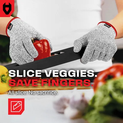 Miniatura 8 de Guantes de resistente al corte Nocry, Protección de Alto Rendimiento Nivel 5, grado de Alimentos. ¡EBook gratuito incluido!, M, Gris Original (gris)