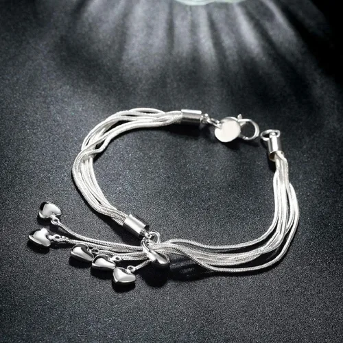 Miniatura 5 de Harlorki Pulsera de pulsera chapada en plata 925 con colgante de corazón de amor para mujer