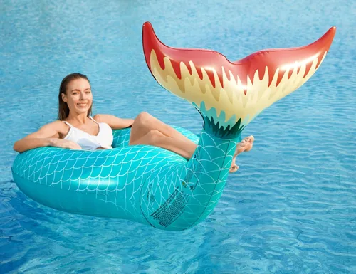 Miniatura 8 de Jasonwell Flotador inflable gigante de cola de sirena con válvulas rápidas, flotadores de piscina, tubo de verano, playa, piscina, fiesta, balsa