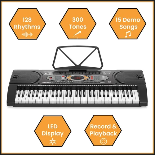 Miniatura 2 de Hamzer Teclado de piano digital de 61 teclas para principiantes, kit de teclado de piano electrónico con soporte, taburete, auriculares, micrófono
