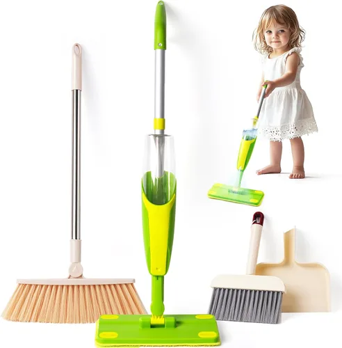 Miniatura 12 de Juego de juguetes de limpieza para niños, mini trapeador de aerosol rosa, juguetes Montessori, herramienta de limpieza para niños pequeños