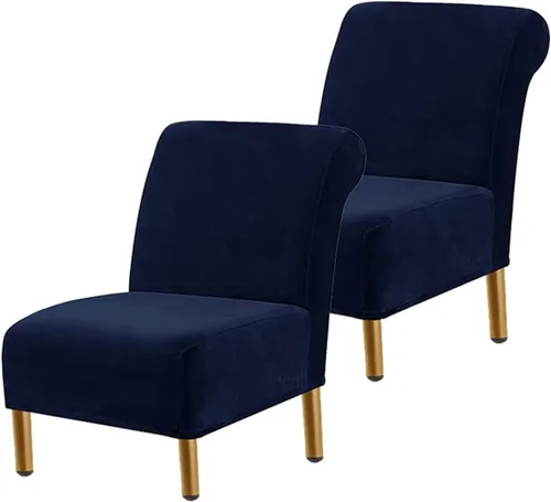 Miniatura 10 de Funda para silla decorativa sin brazos, de terciopelo elástico, extraíble, lavable, protector moderno de muebles con parte inferior elástica