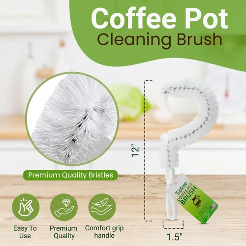 Miniatura 2 de Cepillo de limpieza para cafetera, no raya, cerdas de larga duración, cepillo de limpieza curvado para decantador de café, ideal para oficinas