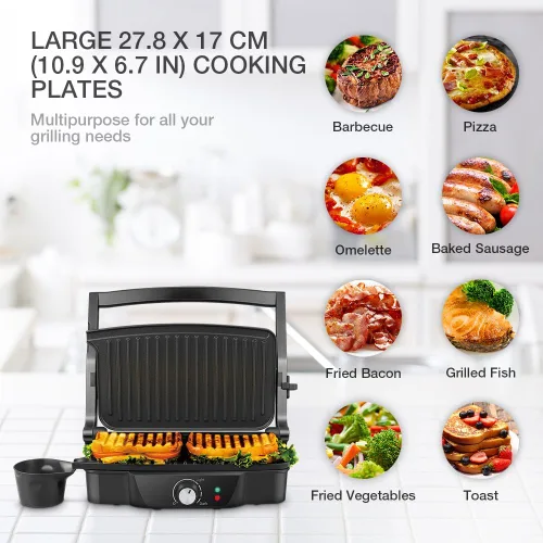 Miniatura 2 de Panini Maker, ISILER - Parrilla de prensa Panini de 2 rebanadas, sándwiches eléctricos antiadherentes, abre 180 grados para cocinar aperitivos
