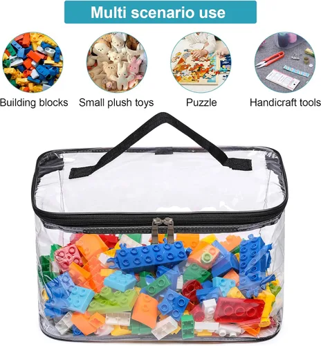 Miniatura 4 de Paquete de 4 bolsas de almacenamiento grandes transparentes para juguetes con etiqueta de nombre, funda organizadora de juguetes de PVC impermeable