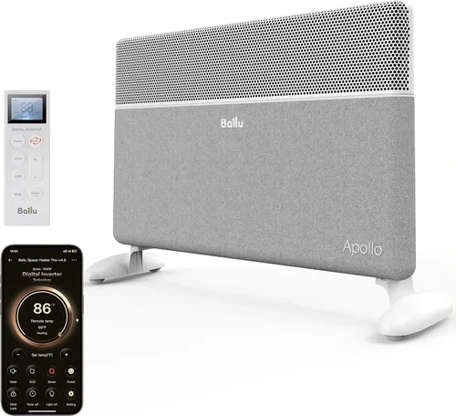 Ballu Calentador de espacio de panel de convección para habitación grande, calentador silencioso inteligente con termostato programable, control de