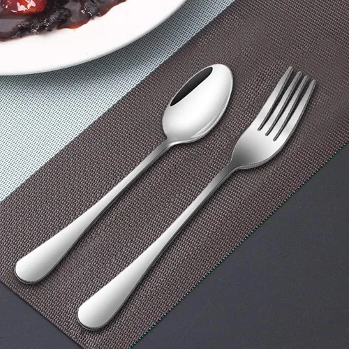 Miniatura 2 de findTop - Juego de 12 tenedores y cucharas de acero inoxidable chapados en negro, tenedores resistentes (8 pulgadas) y cucharas (7 pulgadas)