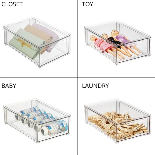 Miniatura 6 de mDesign - Contenedores organizadores de almacenamiento apilables de plástico para baño con cajón frontal extraíble para encimera de baño, tocador