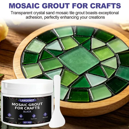 Miniatura 4 de Lechada de mosaico negro de 9 onzas, kit de lechada de mosaico con purpurina, arena de cristal transparente, fórmula impermeable, fácil de aplicar