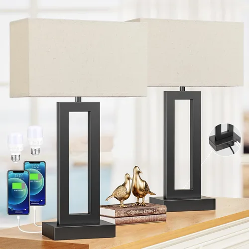 Miniatura 18 de Juego de 2 lámparas de mesa de noche para dormitorio, lámpara de noche táctil con USB C+A, lámparas de sala de estar regulables de 3 vías para mesas