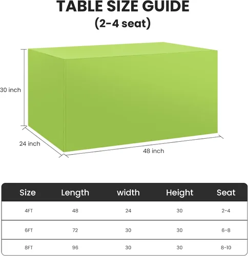 Miniatura 2 de Paquete de 2 manteles ajustados para mesa rectangular de 4 pies, 48 x 24 pulgadas, cubiertas de mesa verde manzana, tela de poliéster resistente al