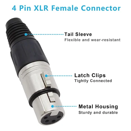 Miniatura 2 de Conector de cable XLR de 4 pines XLR de 4 pines hembra Conector de conector de cable de micrófono Adaptador de audio para micrófono, negro+plata