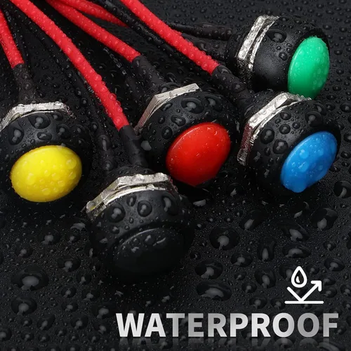 Miniatura 5 de STARELO 6 interruptores de botón momentáneos de 0.472 in, mini interruptor redondo impermeable SPST 3A 125V AC 2Pin 1NO con cable pre-soldado Negro