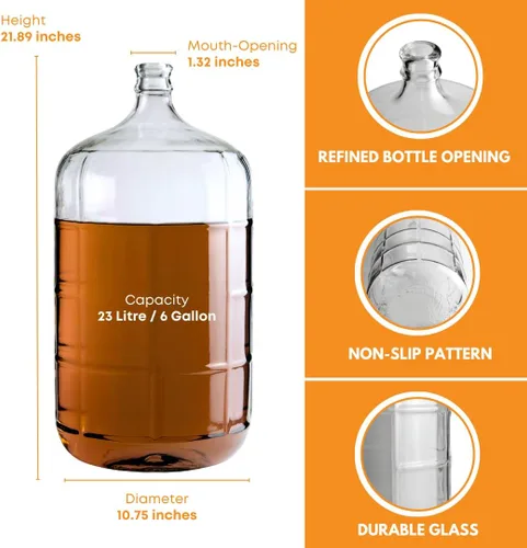 Miniatura 3 de FastRack Garrafón de vidrio de 6 galones Fermentador transparente para vino y cerveza Garrafón de vidrio italiano para elaboración casera