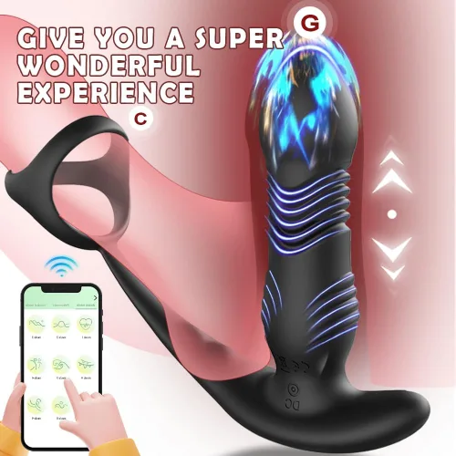 Miniatura 3 de Masajeador de próstata masculino con control de aplicación con motor de 9 velocidades, vibrar enchufe anal telescópico, juguetes sexuales