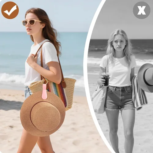 Miniatura 11 de Clip magnético para sombrero para viajes, 2 soportes de silicona color caqui claro para bolsos, bolsos, equipaje y sombreros de playa, clip